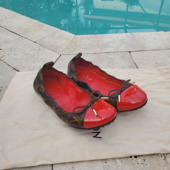 Louis Vuitton Black Monogram Canvas and Patent Leather Bow Ballet Flats  Size 37.5 Louis Vuitton